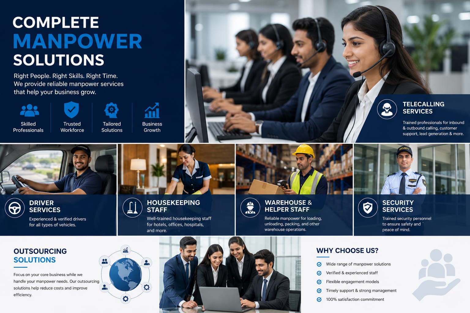 Complete Manpower Solutions — Telecalling, Driver, Housekeeping, Warehouse & Security Services